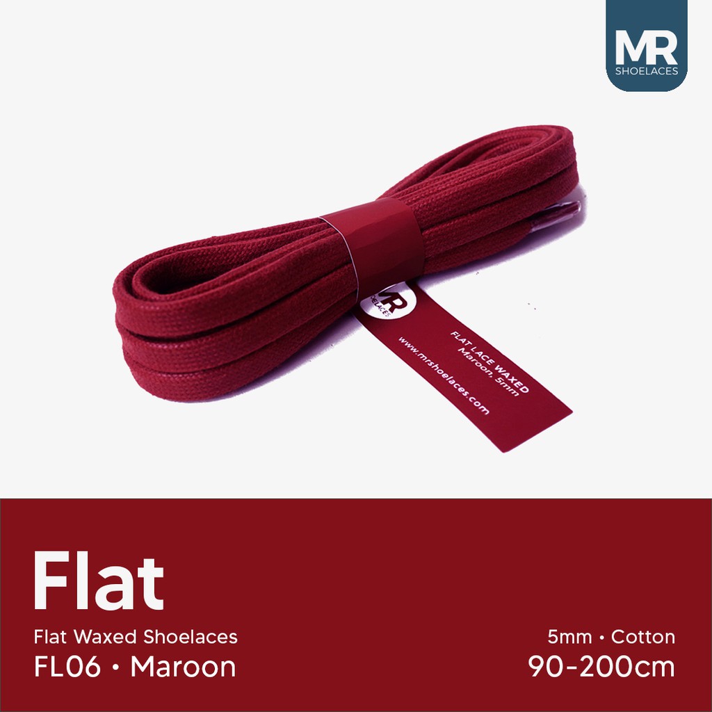LILIN MR Shoelaces FL06 Maroon (Maroon) เชือกผูกรองเท้าแว็กซ์ 5mm Flat (Waxed Laces) 90cm 100cm 120c