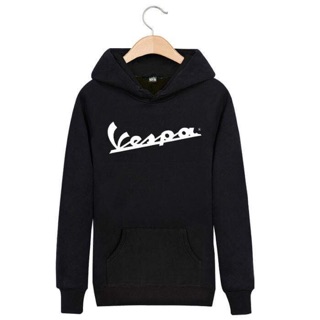 * เสื้อแบบมีฮู้ด สกรีนลาย Vespa (สีดำ)