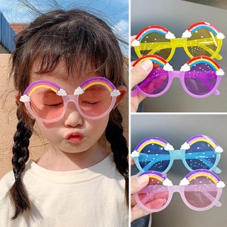 แว่นกันแดด เจลลี่ ทรงกลม ลายดอกไม้ สีรุ้ง ป้องกันรังสียูวี สําหรับเด็ก