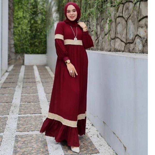 Shamarastore- Danik Maxy Ceruty Gamis Mayung Plain Lace Ceruti Party Gamis