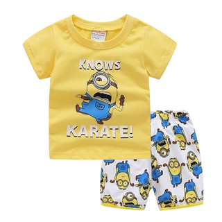 Minions เด็กทารกเด็กผู้หญิงเสื้อ + ชุดกางเกงกางเกงชุดนอนชุด Sleepwear