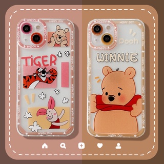 เคสโทรศัพท์มือถือแบบนิ่ม ใส กันกระแทก กันรอยเลนส์กล้อง ลายการ์ตูนหมีพูห์น่ารัก สําหรับ iPhone 14 13 12 11 Pro Max XR X XS Max 7 8 Plus