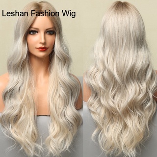 Long Body Wave Ombre Brown Blonde Synthetic Wigs for Women Natural Middle Part Cosplay Fake Hair Heat Resistant Fiber