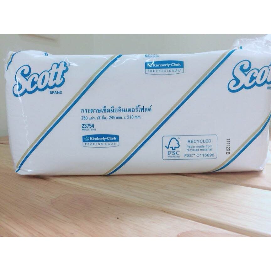กระดาษเช็ดมือ รุ่น Scott Interfold หนา 2ชั้น รุ่น 23754  (บรรจุ 250แผ่น/ห่อ)