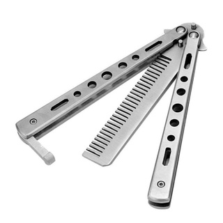 Eco BF16 Balisong มีดบาลิซอง มีดควง มีดซ้อม มีดผีเสื้อ ปลายหวี สีเงิน.