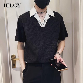 Ielgy เสื้อโปโล คอปก แขนสั้น ทรงหลวม สําหรับผู้ชาย