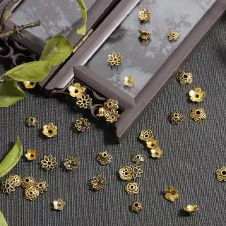 ปลอกปิดท้ายลายดอกไม้สีทอง 50 ชิ้น สำหรับ DIY อุปกรณ์เครื่องประดับและงานเย็บปักถักร้อย