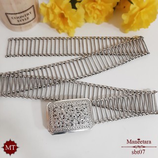 MT เข็มขัดเงินแท้ หัวตอกลายเครือเถาและดอกไม้ สายลายแท่งเกลียว Solid 925 Sterling Silver Belt (sbt07) MT Jewelry มณีธารา