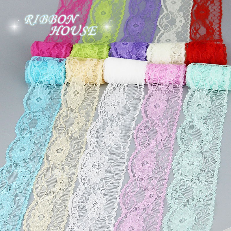 (5 หลา/ม้วน) 60 มม. ผ้าลูกไม้ สายรัดตกแต่ง บรรจุวัสดุม้วนขายส่ง