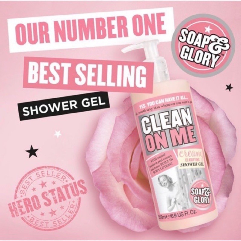 Soap & Glory ครีมอาบน้ำ clean on me ชาวเวอร์เจล 500 มล (แพคเกจใหม่)