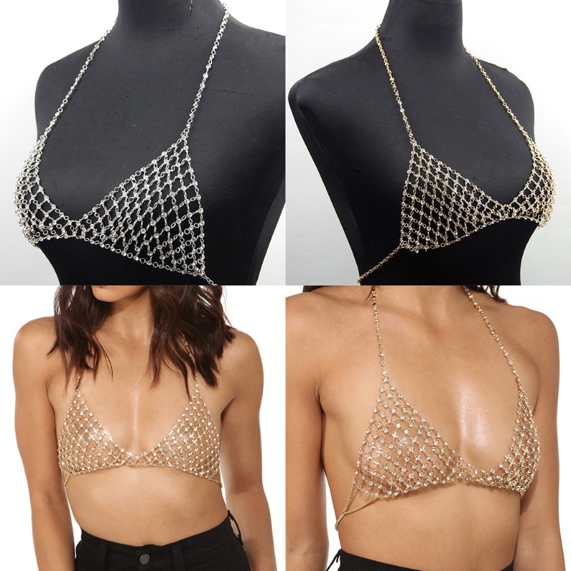 Shwnee วันหยุดพักผ่อนไนท์คลับหน้าอกโซ่ร่างกายบิกินี่เพชรเทียมคริสตัล Bra Chain Top Bra Chain