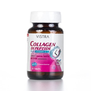 Exp.2/25 (30 เม็ด) Vistra Collagen Di Peptide Plus Vitamin C คอลลาเจน ลดริ้วรอย