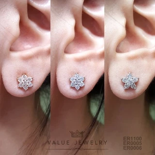 ต่างหูแป้น ลายดอกพิกุล มี2สี 2แบบ ขนาดเล็ก ฝังคริสตัลแท้ รุ่นแนะนำ ตุ้มหูเครื่องประดับ ER0005 ER0006 ER1100 ValueJewelry