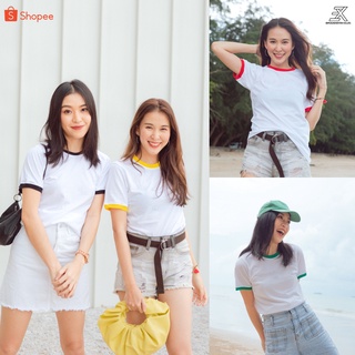 Expogarment เสื้อยืดringer เสื้อยืดสีพื้นกุ้นแขน กุ้นคอ เสื้อยืดสีขาว เสื้อยืดสไตล์วินเทจ เสื้อยืดสไตล์เกาหลี ไซส์ S-XL