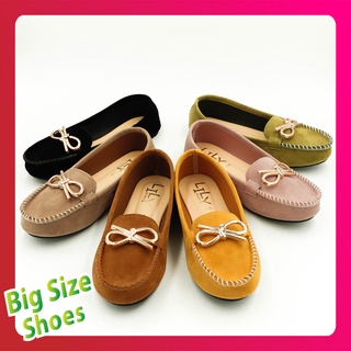 Big Size Shoes ไซส์ 41 - 45 รองเท้าคัทชูแฟชั่นสวยๆ แบบอะไหล่โบว์พัน หนังกำมะหยี่