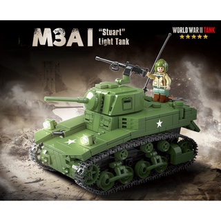 ใหม่ ชุดของเล่นบล็อกตัวต่อ รูปรถถังสจ๊วตไลท์ MOC WW2 M3A1 601 ชิ้น