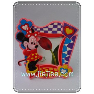 กรอบรูป ลาย Minnie สีโอรส แบบตั้งโต๊ะ/มีแม่เหล็กสำหรับติดตู้เย็น ทำจากยางซิลิโคน ใส่รูปน้องๆกับคุณพ่อคุณแม่