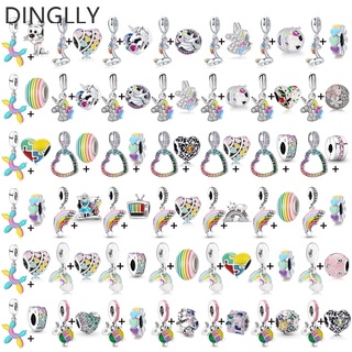 Dinglly จี้ลูกโป่งสายรุ้ง ยูนิคอร์น หัวใจ สุนัข ลูกปัด หลากสี เครื่องประดับ DIY ของขวัญ 2 ชิ้น / ล็อต