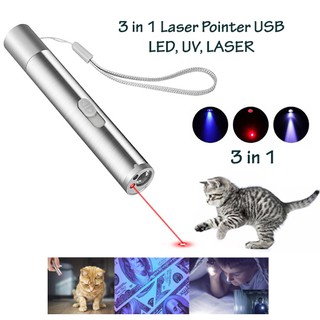 เลเซอร์Laser Pointer ของเล่น USB ชาร์จ 3in1 LED,UV,LASER