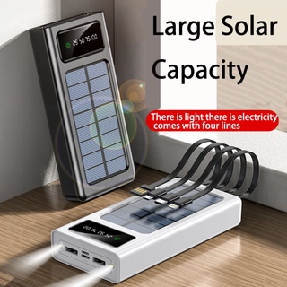 powerbank โซล่าเซลล์ 20000mAh solar พลังงานแสงอาทิตย์ สี่สายในตัว แท้ 100% เก็บไฟได้นาน พกพาสะดวก