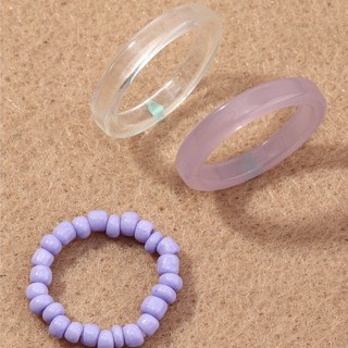 3pcs simple ring แหวนเซริ่นลูกปัดสีม่วงสดใส