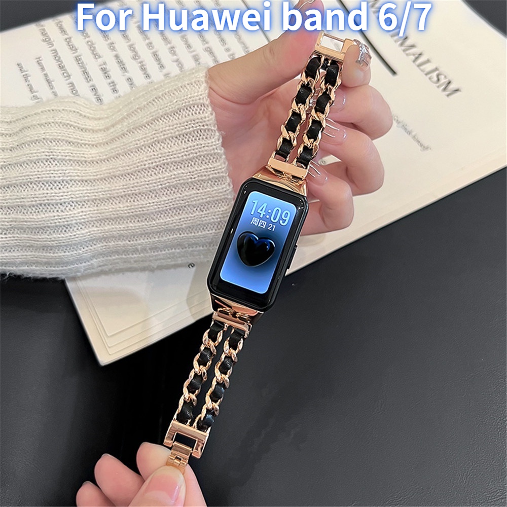 สายนาฬิกาข้อมือ สายหนัง สเตนเลส หรูหรา แบบเปลี่ยน สําหรับ Huawei Band 6 7 Honor Band 6