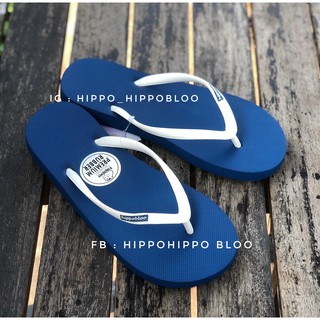 สายเล็ก กรมท่าหูขาว  Navy White Slim Hippo Bloo รองเท้าแตะฮิปโป No 36-37-38-39-40