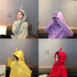 🔥Hot sell🔥Teletubbies เสื้อกันหนาวผู้หญิง hooded หลวมและกำมะหยี่นักเรียนแฟนชุดฤดูใบไม้ร่วงและฤดูหนาวเสื้อสีม่วงน้องสาว