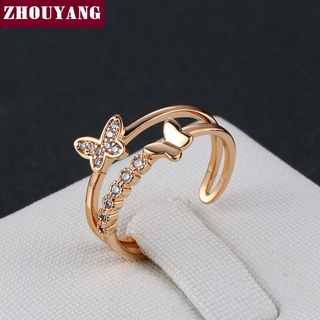 แหวนสำหรับผู้หญิงใหม่ผีเสื้อ Cubic Zirconia สีโรสโกลด์แฟชั่น…