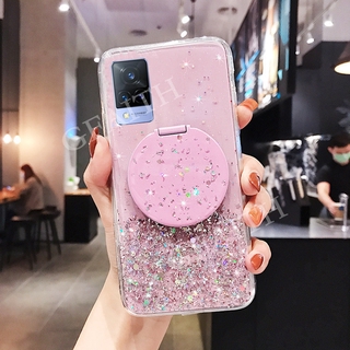 เคสโทรศัพท์ VIVOV21 5G 2021 New Case Fashion Makeup Mirror Stand Phone Softcase Silicone Clear Back Cover Casing VIVO V21