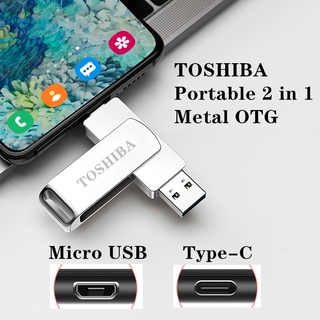 Toshiba 2 In 1 Otg Metal 16 Gb 32 Gb 64 Gb 128 Gb 256 Gb Type - C Micro Usb แฟลชไดรฟ์ Usb 2 . 0