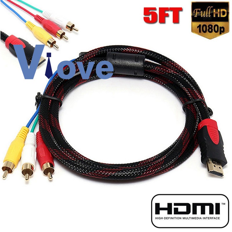 5Ft HDMI To 3-RCA Video Audio AV Component Converter Cable สําหรับ HDTV