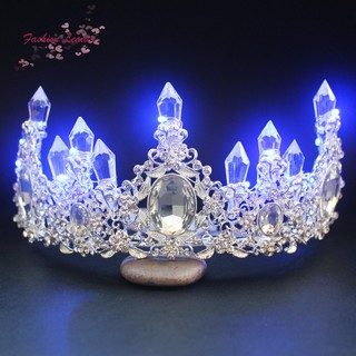 Bride Princess Crown Tiara Glowing Rhinestone LED Light Headwear Hair Accessory For Wedding