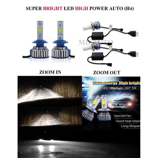 LED ไฟหน้ารถยนต์ SUPER BRIGHT 6000K หลอด LED 100% ทั้ง ไฟสูง และไฟตำ่ ระบบ AUTO LED พร้อมชุดบัลลาร์ด (H4)