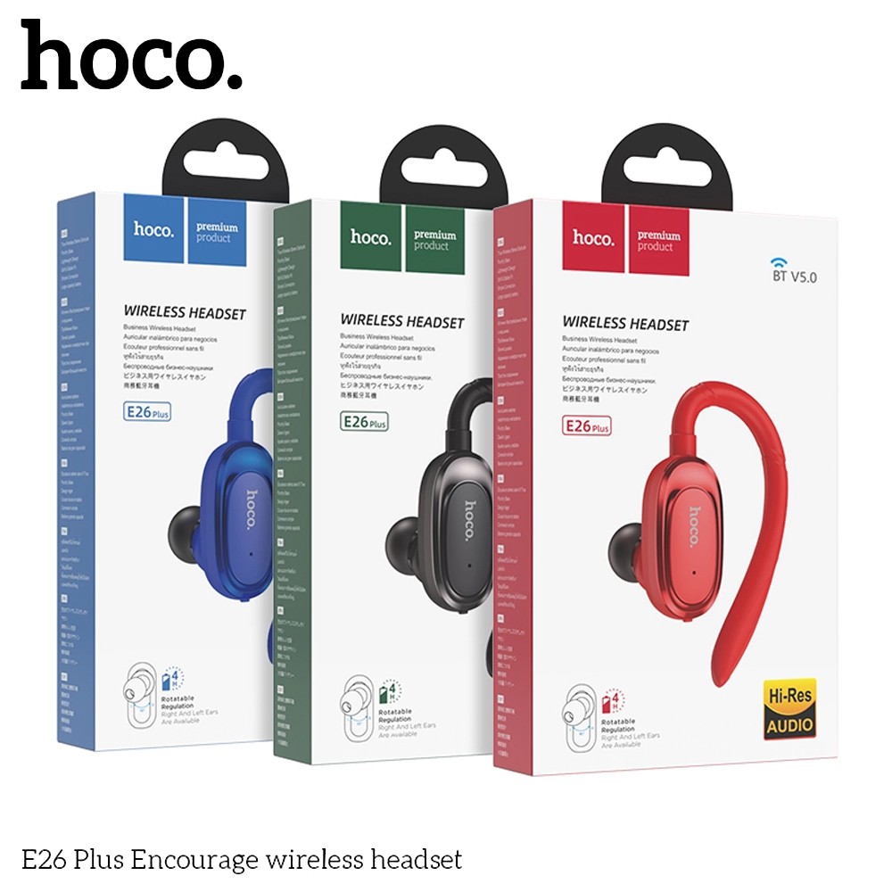 Telecorsa หูฟังบลูบูธ Hoco E26. Wireless Headset คละสี รุ่น E26-Wireless-Headset-Bluetooth-00B-Ri