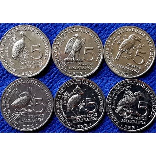 เหรียญ​บุรุน​ดี​ Burundi, 5 Franc, ชุดนกป่าสงวน6ชนิด​6แบบเต็มชุด,#567T,ไม่​ผ่าน​ใช้​ UNC