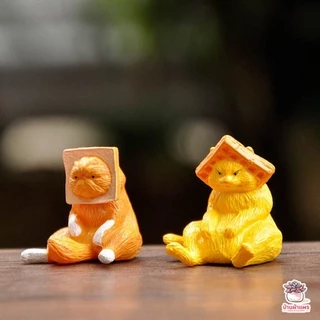 แมวหน้าขนมปัง [ เซต 4 ชิ้น ] ตุ๊กตาจิ๋ว โมเดลจิ๋ว แต่งสวน