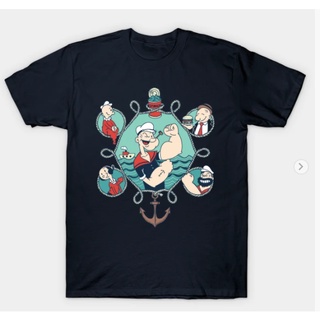 เสื้อยืดคอกลม แขนสั้น ผ้าฝ้ายแท้ พิมพ์ลายการ์ตูน Popeye Oliver สไตล์อเมริกัน สําหรับผู้ชาย และผู้หญิง