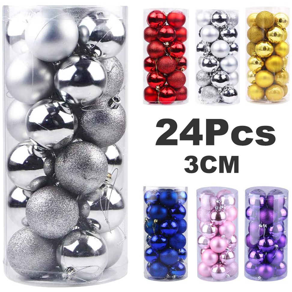 ลูกบอลตกแต่งต้นคริสต์มาส หลายสี 12/24 ชิ้น