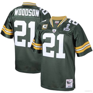 เสื้อกีฬาแขนสั้น ลายทีมชาติฟุตบอล ACE Green Bay Packers NFL Woodson สไตล์เรโทร พลัสไซซ์ สําหรับผู้ชาย และผู้หญิง