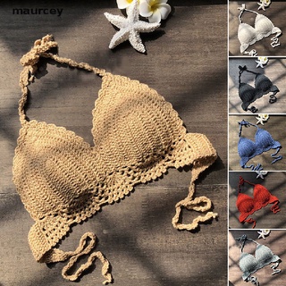 maurcey Women Bikini Crop Top Crochet Boho Bralette Halter Cami Knitted Bra Tank Top MC