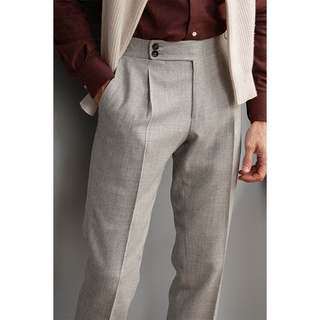 Spring Autumn Men Light Grey Flannel Trouser