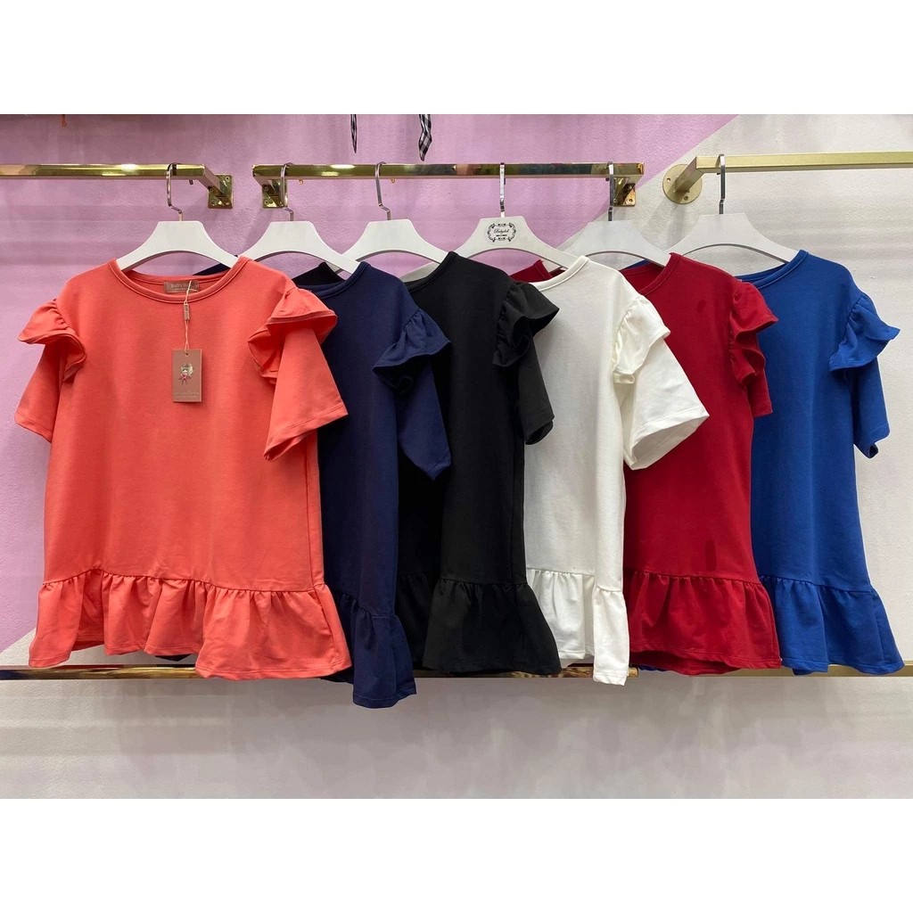 BB01 เสื้อยืดสาวอวบ เสื้อผ้าแฟชั่นผู้หญิง อกประมาณ 35-44 นิ้ว คอกลม แขนสั้น แต่งระบายไหล่ และชายเสื้อ เสื้อผ้าไซส์ใหญ่ thumbnail 3