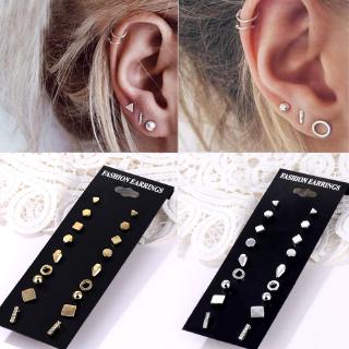 Minimalist Mixed Small Earrings Set Simple Geometric Gold Silver Color Stud Earrings for Women Girls Tiny Ear Jewelry