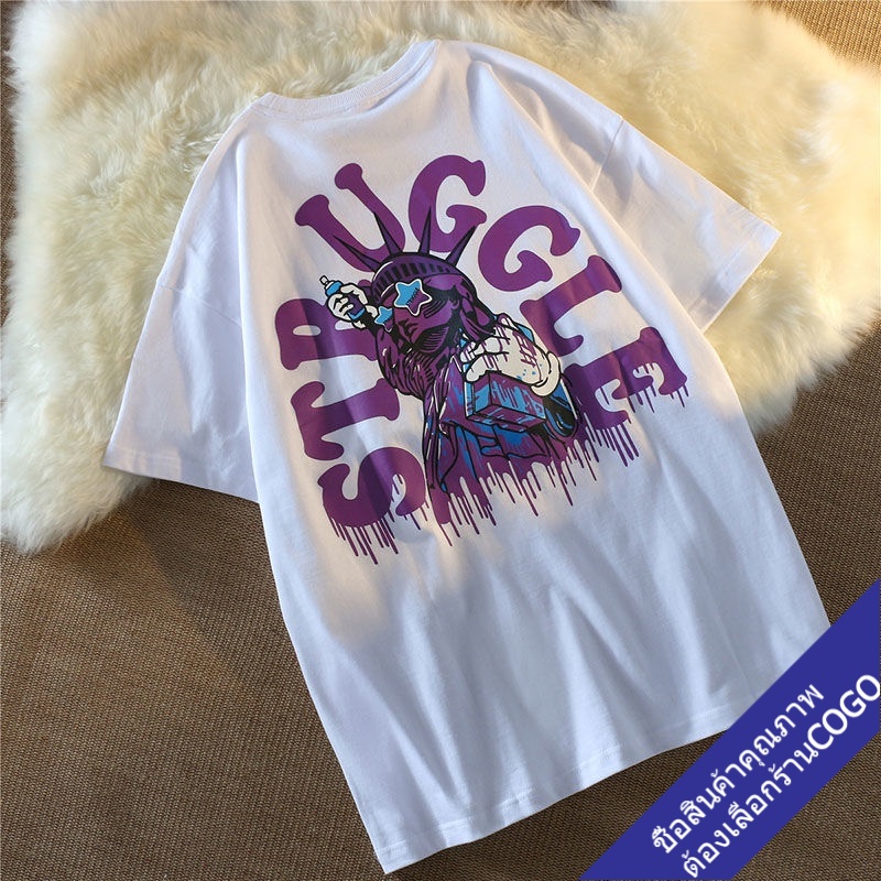 เสื้อคู่รักชายหญิงน่ารัก oversize เสื้อผ้าวัยรุ่นแฟชั่นเกาหลี เสื้อโอเวอร์ไซต์แขนสั้นสีขาว แนวสตรีทลายวินเทจ ฮิปฮอป XXL - รูปที่ 4