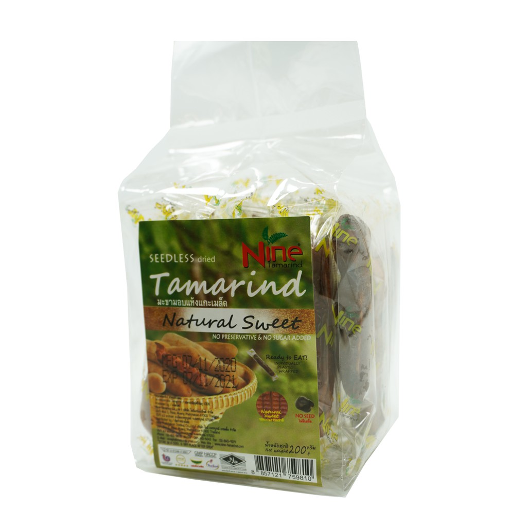 มะขามอบแห้งแกะเมล็ดรสธรรมชาติบรรจุซองใส 200g Nine Tamarind