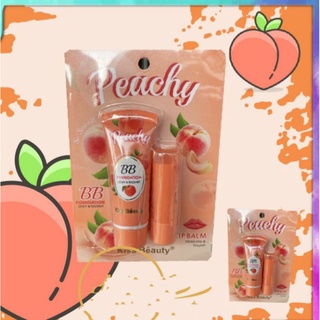 🍑#แพ็คคู่🍑#รองพื้นBBลูกพีช+#ลิปมัน 2in1🍑​ Kiss​ Beauty​ Peachy​🍑คู่นี้เดียวจบ! ปากสวย​ หน้าใส​