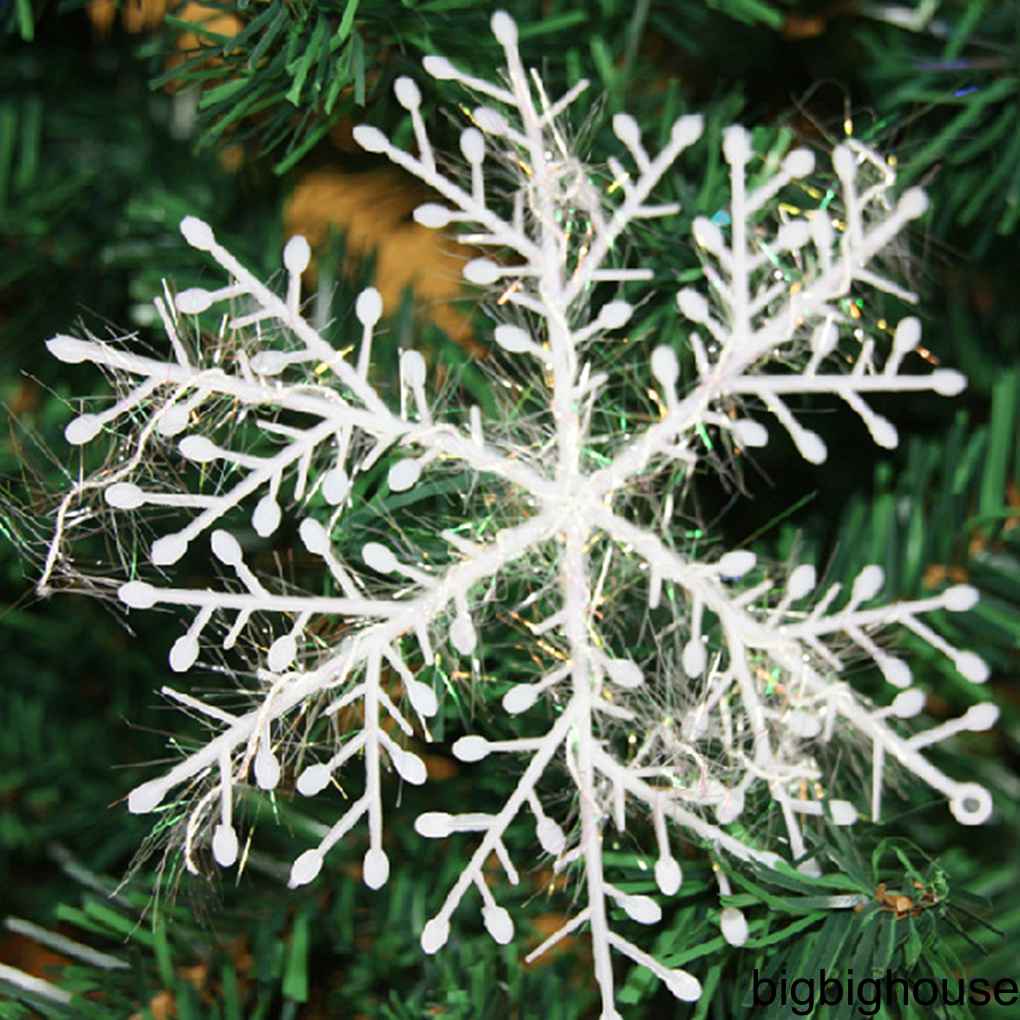 30PCS White Snowflake Christmas Ornaments Holiday Festival Party Home Decor Decoration Navidad New Year Gift Random Size