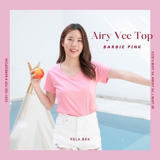 Pela.bkk - Airy Vee Top เสื้อยืดคอวี สีชมพู (ฺBarbie pink)