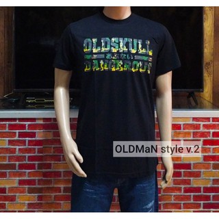 เสื้อยืดสีดำ Oldskull ลายโลโก้ลายพราง